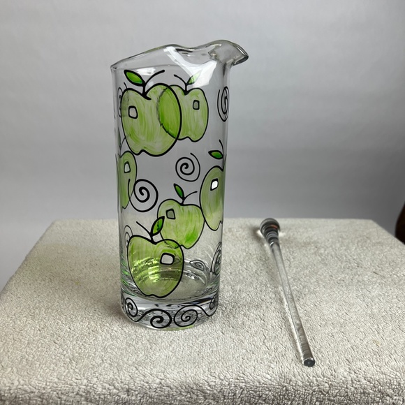 Vintage Hand Painted Apples Set of 5 Juice Pitcher & Stirer w/4 Matching Plates - Picture 5 of 11